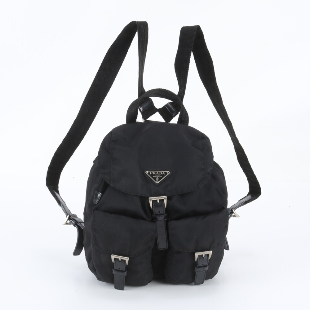 Prada Tessuto Nylon Triangle Logo Leather Backpack with White Tag (Women's Ba...